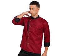 CHICTRY Veste de Chef Cuisine Professionnel Manches Longues Unisexe Homme Femme Uniforme pour Hôtels Restaurants Boulangerie Petite M-4XL Bourgogne XL