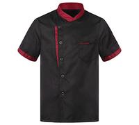 CHICTRY Veste de Chef Unisexe Homme Femme Uniforme Cuisinier Cuisine Travail Restaurant Hôtel Manteau Blouson de Cuisine Manches Courtes Taille Petite G Noir XL