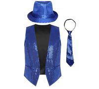 CHICTRY Veste Homme Paillette Brillant Gilet Danse Disco Top Blazer Col V Profond sans Manche Débardeur Danse Spectacle Clubwear M-4XL A Bleu Royal 3XL
