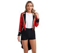 CHICTRY Veste Queue-de-Pie Femme Déguisement Monsieur Loyal Cirque Halloween Carnaval Paillettes Brillantes Uniforme Dresseuse de Lions Rouge XL