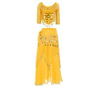 CHICTRY Vêtement Danse du Ventre Femme Paillettes Jupe Tulle Danse Orientale Costume Princesse Arabe Indien Carnaval Cosplay Jaune Taille Unique