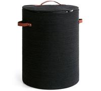 CHICVITA Grand panier à linge avec couvercle, panier décoratif tissé pour chambre à coucher et salon, contenant vêtements, couvertures et jouets, 38,1 x 50,8 cm, noir