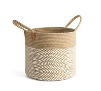 CHICVITA Grand panier de rangement tissé en jute avec poignées - Panier à linge en jute pour jouets, serviettes, couvertures, décoration d'intérieur, blanc, 35,6 x 35,6 x 30,5 cm