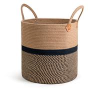 CHICVITA Panier de rangement extra large en jute tissée avec poignées - Panier à linge, jouets, serviettes, couvertures, décoration d'intérieur, cadeau, 40,6 x 40,6 cm, noir