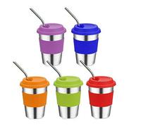 Chidi Toy Lot de 5 Tasses en Acier Inoxydable sans BPA avec couvercles en Silicone, Manchons et pailles pour Boissons Froides ou Chaudes pour Enfants et Les Adultes