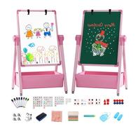 Chidiam Chevalet pour Enfants 3 en 1 Double Face Planche à Dessin Pliable, Hauteur Réglable, Rotatif à 360 ° Tableau Blanc Et Noir avec Lettres Et Chiffres pour Garçons Et Filles