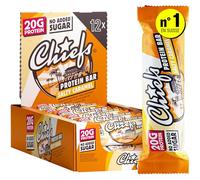 Chiefs Protein Bar (Salty Caramel) • Barre protéinée premium avec 20g de protéines & 214 kcal par barre • Sans sucre ajouté • Barre protéinée low sugar • Goût de Salty Caramel • Pack de 12 (12 x 55g)