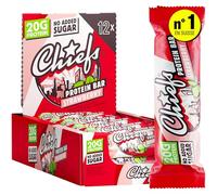 Chiefs Protein Bar (Strawberry) • Barre protéinée premium avec 20g de protéines & 209 kcal par barre • Sans sucre ajouté • Barre protéinée low sugar • Goût de Strawberry • Pack de 12 (12 x 55g)