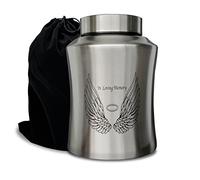 CHIEMOT Grande urne funéraire pour Cendres humaines Adultes, jusqu'à 72,5 kg, Motif Ailes d'ange et Texte «in Loving Memory», décoration funéraire pour Homme ou Femme, avec Sac en Velours, argenté