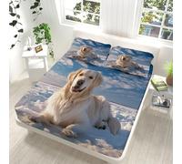 Chien à Imprimé Animalier Golden Retriever Drap Housse 140x190 Drap Housse Bonnet 30cm, Microfibre Housse de lit pour Housse Sommier, Linge de lit et Oreillers 65x65cm
