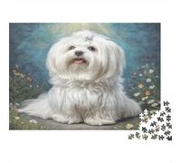 Chien à Long Poil Blanc Puzzle pour Adultes Puzzle 1000 Pièces Jardin en Arrière Plan Coffret Puzzle 1000 Pièces Papier Détente Cadeau 38x26cm/1000pcs