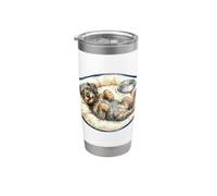 Chien à poils rugueux teckel avec lit pour chien + nourriture pendant le sommeil Gobelet isotherme en acier inoxydable double paroi