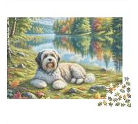 Chien Adorable au Bord du Lac Tranquille Puzzle 1000 Pièces pour Adultes 52x38cm/1000pcs