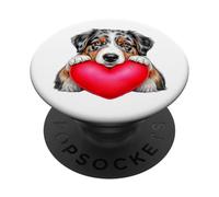 Chien Adorable au cœur Rouge, Berger Australien charmeur wow PopSockets PopGrip Adhésif