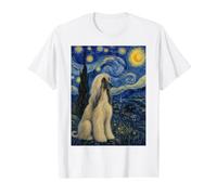 Chien Afghan Hound Nuit étoilée T-Shirt Graphique avec Valeur, Homme, Blanc, L