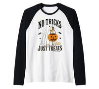 Chien Amusant d'halloween sans astuces Juste traite fantôme Halloween Manche Raglan