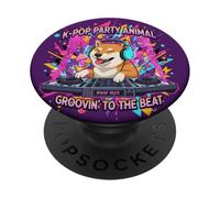 Chien Amusant Shiba Inu DJ K-Pop Party PopSockets PopGrip Adhésif