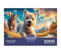Chien and Chat 1000 Pièces Amateurs De PuzzlesCheval Village pour Adultes Jeu D'Intelligence Premium avec Défis Paysagedes QuatreSaisons 52x38cm/1000pcs