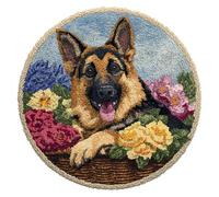 Chien Animal Bricolage Tapis Kitberger Allemand Dans Un Panier À Fleurs Kit De Crochet Pour Débutants，Tufting Kits Complet Tapis Tapisserie，Kits De Nouage Pour Adultes.100x100cm