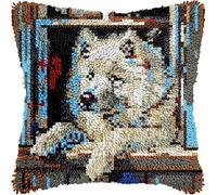 Chien animal Diy Kits De Crochets De Verrouillage Pour Adultes,Samoyède blanc,Loquet Crochet Housse De Coussin Imprimée Couture Faire Des Kits,43x43cm