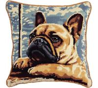 Chien animal Kits de loquet à crochet 3D,Bouledogue français,Kit de Coussin avec Crochet à Loquet,broderie au point de croix pour canapé et enfants et adultes,43x43cm