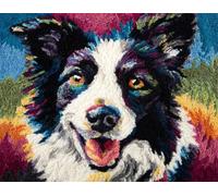 Chien animal Latch Hook Rug Kits for Adults Beginners,Border Collie,DIY with Printed Canvas Crochet Yarn Handmade Embroidery Crafts Crochet for Home Decoration,80x115cm