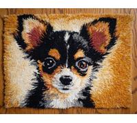 Chien animal Latch Hook Rug Kits for Adults Beginners,Chien Chihuahua mignon,DIY with Printed Canvas Crochet Yarn Handmade Embroidery Crafts Crochet for Home Decoration,52x38cm