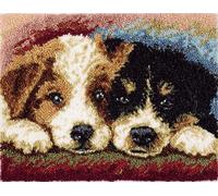 Chien animal Latch Hook Rug Kits for Adults Beginners,Deux chiots blottis l'un contre l'autre,DIY with Printed Canvas Crochet Yarn Handmade Embroidery Crafts Crochet for Home Decoration,55x75cm