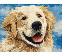 Chien animal Latch Hook Rug Kits for Adults Beginners,Golden retriever mignon,DIY with Printed Canvas Crochet Yarn Handmade Embroidery Crafts Crochet for Home Decoration,80x115cm