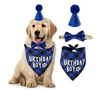 Chien Anniversaire Bandana Chapeau Fête écharpe pour Chien Chat 3Pièces Chien Tenue d'anniversaire pour Animaux de Compagnie Bavoir Petit Moyen Gros Chiens(Bleu)
