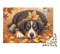 Chien Automne au Repos Puzzle 1000 pièces Difficile pour Adultes Chien Feuilles Automne Érable Couronne Premium Épais Robuste Haute Qualité Vibrant Défiant Relaxation Antistress 52x38cm/1000pcs