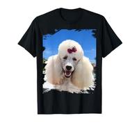 Chien avec tête de caniche portant un nœud à la plage T-Shirt