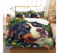 Chien Bernese Mountain Dog Housse De Couette,Pastoral Chien mignon Motif 3D Imprimé Parure De Lit, Doux Ensemble Literie Avec Fermeture Éclair Et Taie D'oreiller Pour Garçon Fille Single(140x200cm)