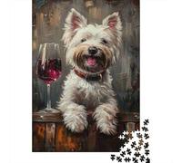 Chien Blanc de Petite Taille Puzzle pour Adultes Puzzle 1000 Pièces Verre de vin Rouge Puzzle en Famille Détente Décoration Cadeau 38x26cm/1000pcs