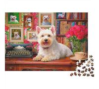 Chien Blanc Décor Bureau Puzzle 1000 Pièces Papier Puzzle pour Adultes Empreinte Coffret Puzzle 1000 Pièces Détente Cadeau Maison 70x50cm/1000pcs