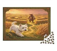Chien Blanc Labyrinthe Puzzle 1000 Pièces Papier pour Adultes Scène Champ de Blé Jeu de Puzzle Détente Cadeau Décoratif 38x26cm/1000pcs