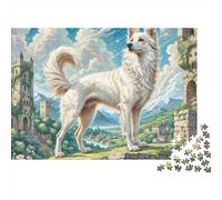 Chien Blanc Puzzle pour Adultes Puzzle 1000 Pièces Paysage Château Moyen Age Relaxation Décoration Cadeau 52x38cm/1000pcs