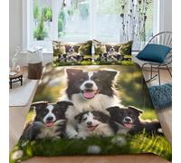 Chien border collie mignon Qualité Supérieure Parure 3 Pièces De Lit De Luxe Avec 3D Imprimée Housse De Couette Imprimée Sauvages À Microfibre Fermeture Éclair Enfants Adultes double(200x200cm)