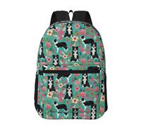 Chien Border Collie style vintage à motifs floraux,Sac à dos de 17 pouces avec poches, sac à dos décontracté pour la journée, résistant à l'eau, sac d'école