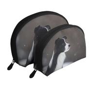 Chien Border Collie Taché De Neige, Trousse de Maquillage Coquille Femme Petit Porte-Monnaie Trousse de Toilette Trousse à cosmétiques 2 pièces