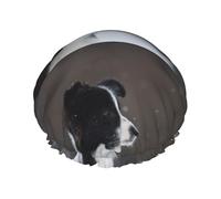 Chien Border Collie tacheté dans la neige,Bonnet de douche/bonnet de nuit double couche imperméable et élastique, bonnet de bain réutilisable