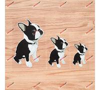 Chien Boston Terrier chiot autocollant vinyle assis - lot de 3 réfléchissant, 7,6 cm, 10,2 cm, 15,2 cm - pour voiture bateau ordinateur portable tasse téléphone 09040