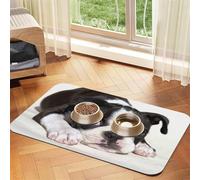 Chien Boston Terrier,Tapis d'alimentation pour Animaux de Compagnie, Sets de Table en Cuir PU pour Chats et Chiens,40x60cm