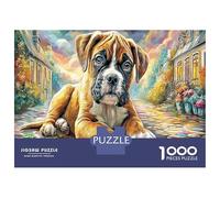 Chien Boxer dans Une Ville colorée 1000 Pièces Puzzle Illustration d'animal de Compagnie Puzzle Premium Carton Extra-épais - Collectionneurs’ Favorite, Détente, Pause Bureau Voyage 70x50cm/1000pcs
