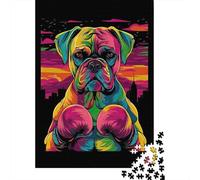 Chien Boxer Néon Casse-tête Art Pop Rétro Boxer avec Gants de Boxe 1000 Pièces Papier Recyclé pour Adultes - Jeu de Famille Ludique & Stimulant, Excellente Idée Cadeau 38x26cm/1000pcs