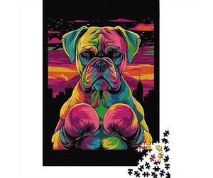 Chien Boxer Néon Casse-tête Art Pop Rétro Boxer avec Gants de Boxe 1000 Pièces Papier Recyclé pour Adultes - Jeu de Famille Ludique & Stimulant, Excellente Idée Cadeau 38x26cm/1000pcs