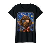 Chien Caniche Chocolat Portant des Lunettes Drapeau américain T-Shirt Graphique avec Valeur