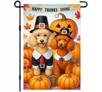 Chien Caniche De Thanksgiving Drapeau De Jardin 30X45Cm Bannières Éclatantes Double Face Drapeau Pour Vacances Clubs Chambres