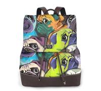Chien carlin drôle de dessin animé,Sac à dos imperméable pour femme, sac à dos de voyage léger en cuir PU tendance