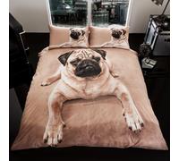 Carlin Parure Housse de Couette King Size Chiot Chien Marron Réversible Literie